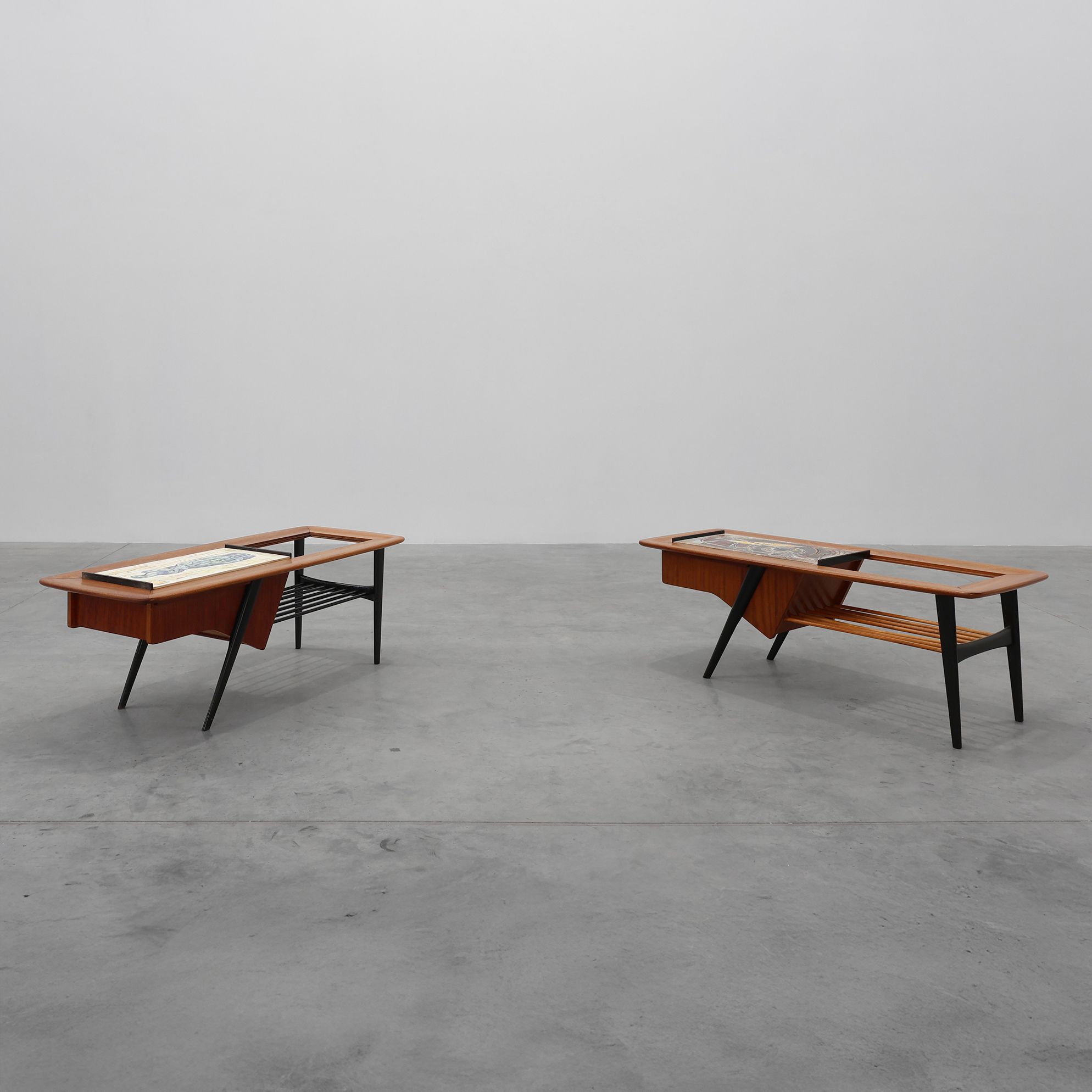 2 Coffee Tables model 210 in teak wood with ceramic tiles by Alfred Hendrickx for Belform, 1950s-img